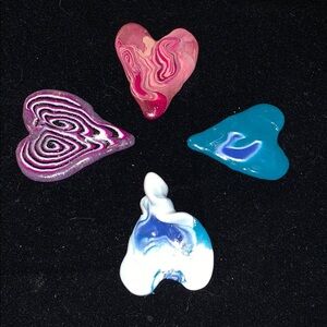 Set o/4 Polymer Handmade Art Hearts-No 2 Are Alike